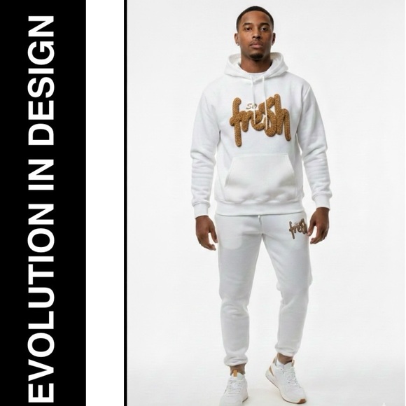 Evolution In Design Other - Evolution in Design “So Fresh” 2 Piece Jogger Sweat Set - White/Tan - size 2 XX